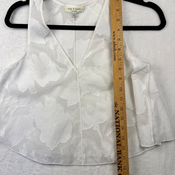 Rag & Bone Womens Crop Tank Top Sheer White XS Embroidered Floral Augusta Boho - Picture 8 of 11